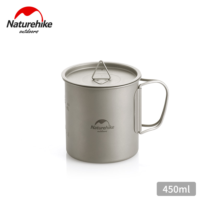 Cốc Titanium Naturehike NH20CJ005 có thêm nắp đậy và quai cầm tiện lợi