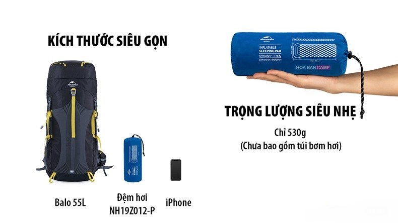 Đệm hơi cá nhân kèm gối NatureHike NH19Z012-P